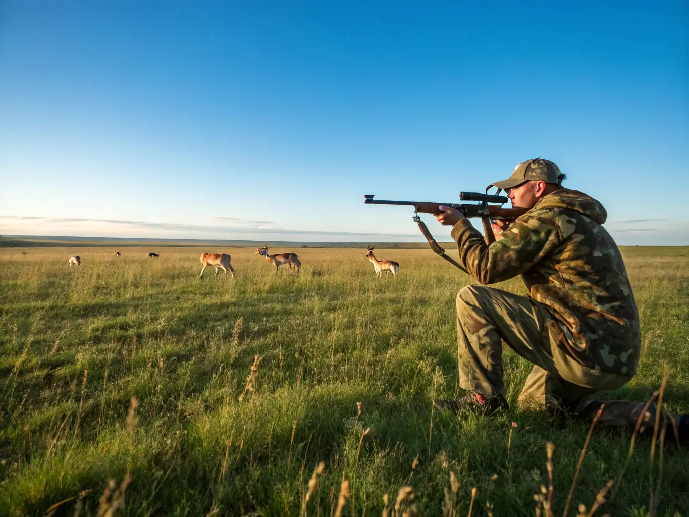 A hunter aiming a rifle in a designated hunting area, showcasing the responsible hunting practices promoted by Rallye Villeneuvois.